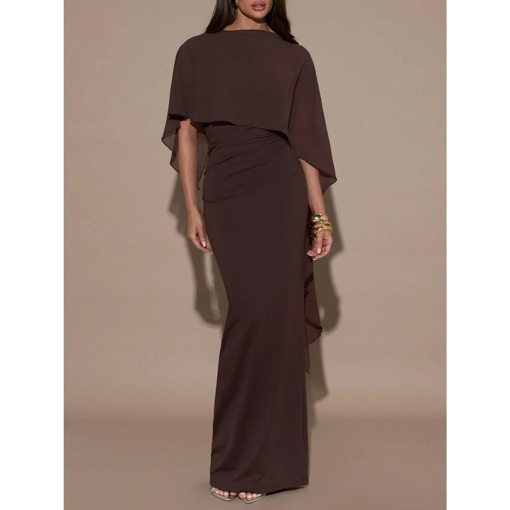 Women's Elegant Bodycon Maxi Dresses Evening Fishtail Shawl Dress Cocktail Formal Gowns