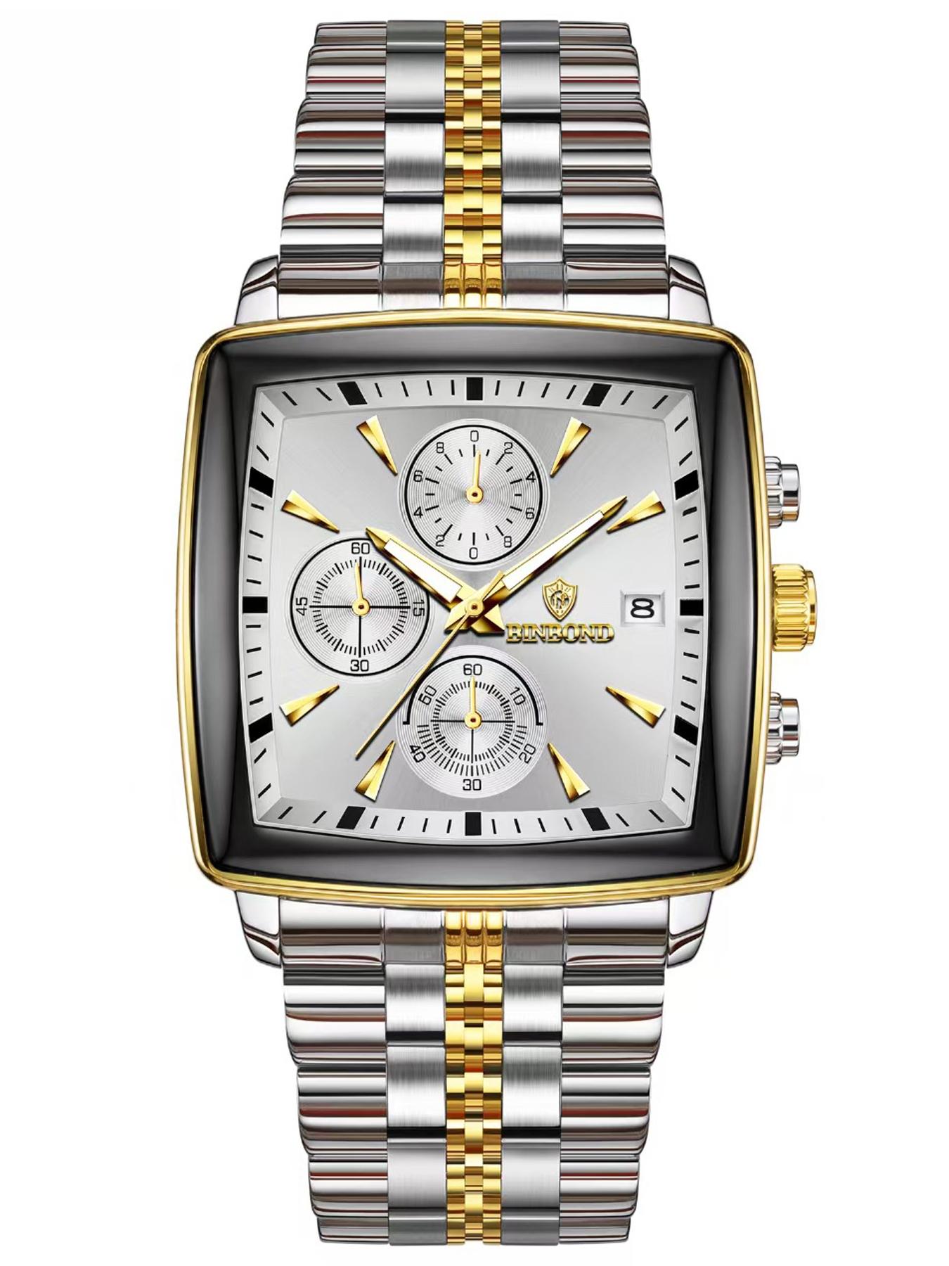 A men's multifunctional square business steel strip fashionable three eye six pin quartz watch Modern Fashionable Wristwatch