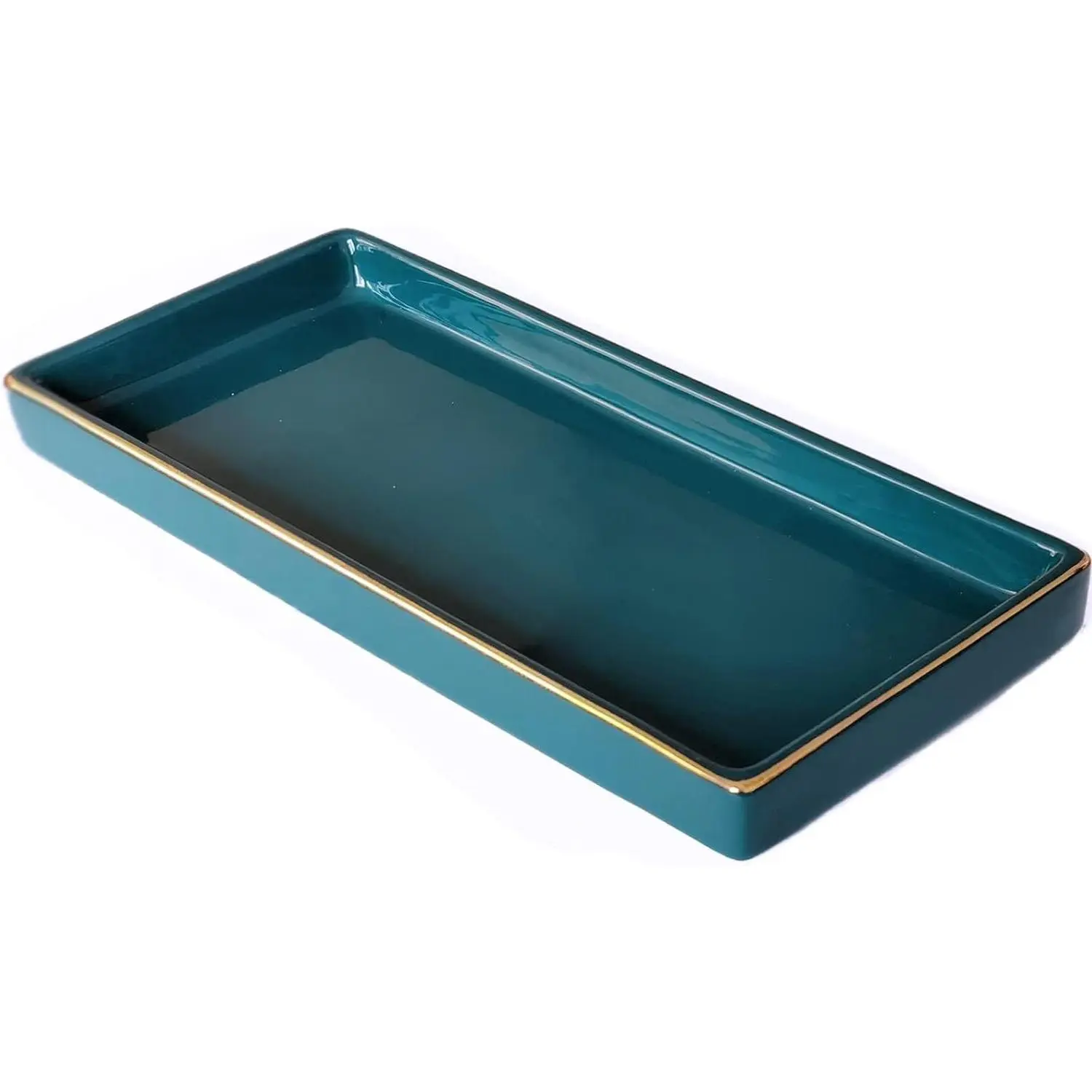 10 x 5 Ceramic Bathroom Tray for Countertop, Decorative Vanity Tray for Dresser, Small Rectangular Tray for Perfume, Candle, Jewelry, Cosmetics, GreenGift