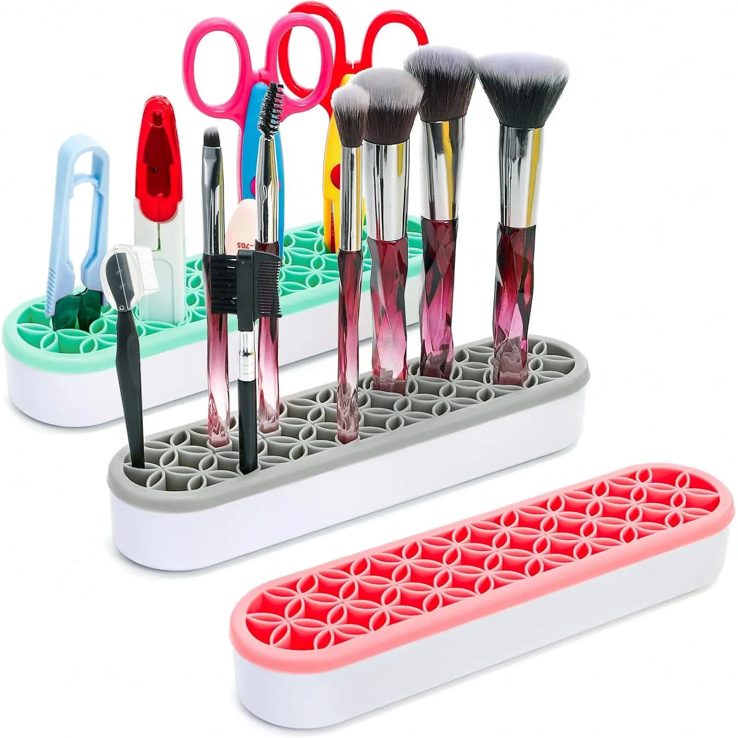 3 Pack Silicone Makeup Brush Holder, Desktop Cosmetic Organizer Pen Holder, Sewing Tool Holder Beauty Tool Organizer Stand for Brush, Scissors, Toothbrush