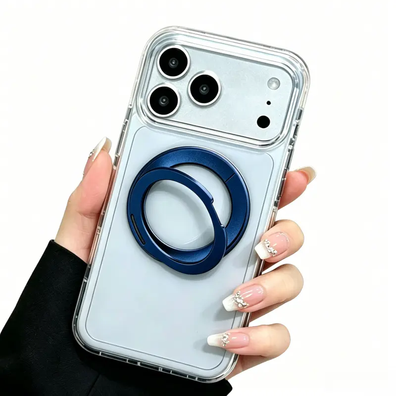 Crystal Ice Clear MagSafe Magnetic Phone Case with 360° Rotatable Ring Kickstand,Transparent Frosted Full Body Shockproof Anti-Scratch Anti-Drop,Ultra Slim Non-Yellowing Minimalist Fashion Shell for Men Women iPhone 12 13 14 15 16 17 Pro ProMax