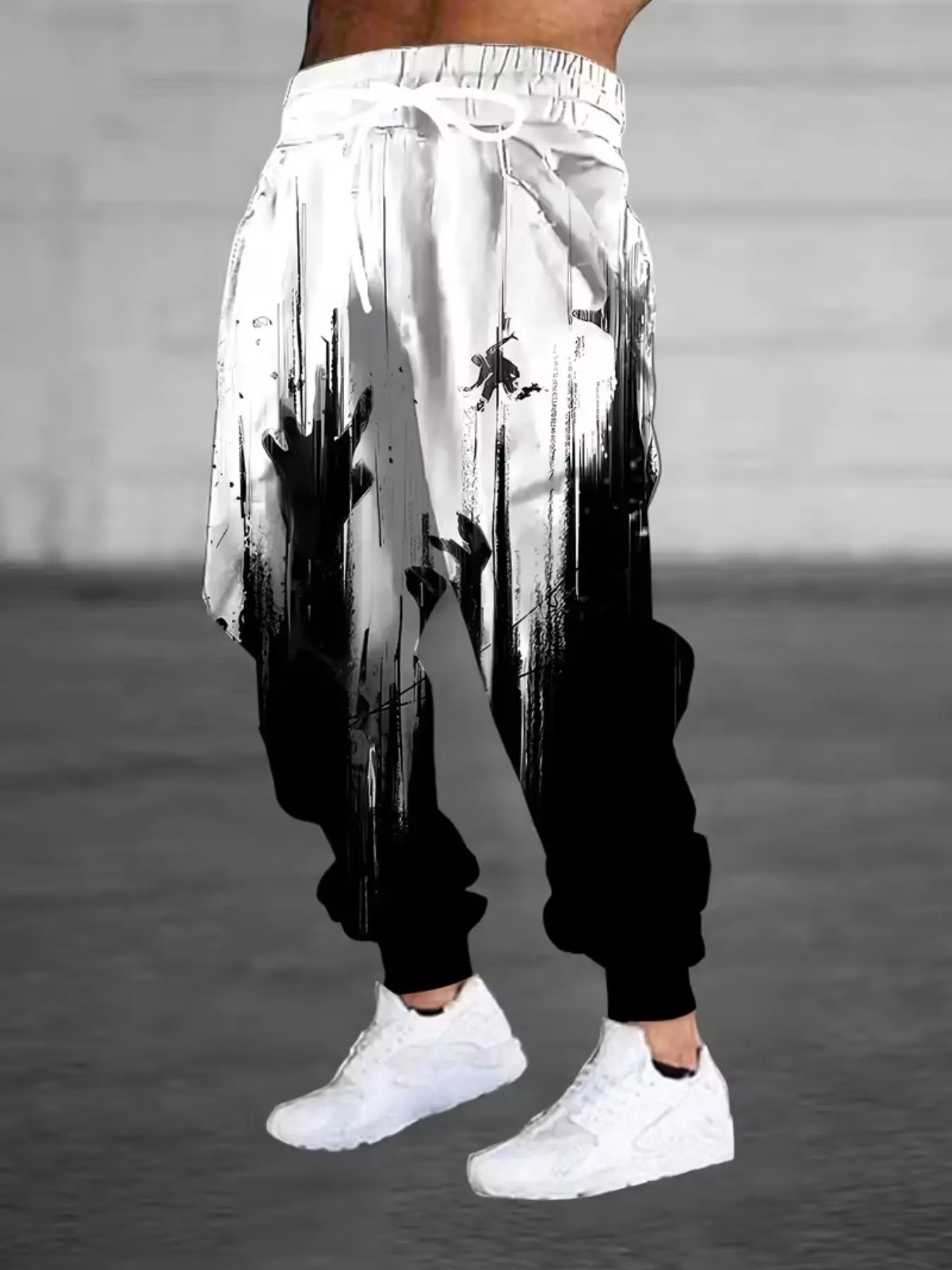 Men's Ink Brush Abstract 3D Full Print Sweatpants, Drawstring Streetwear Joggers, Loose-Fitting Casual Pants for All Seasons