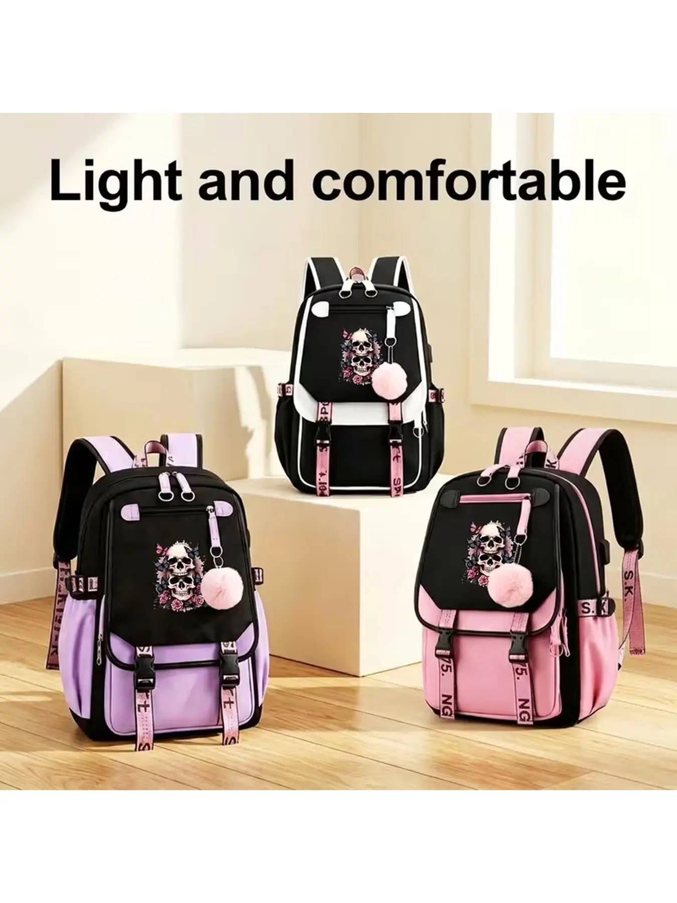 Cute Y2K Gothic Skull Floral School Backpack For Girls Multi pocket Laptop Backpack For Daily Travel Campus Ideal Christmas Halloween Gift