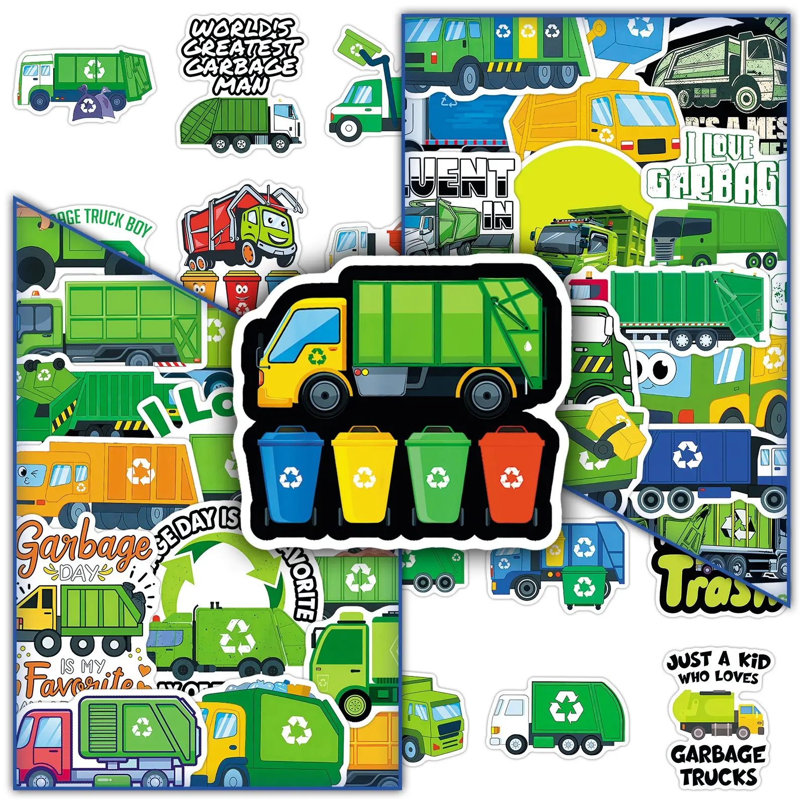 100 Sheets 2 Sets Cute Garbage Truck Cartoon Stickers for DIY Scrapbooking, Creative Kids Fun Vehicle Decoration
