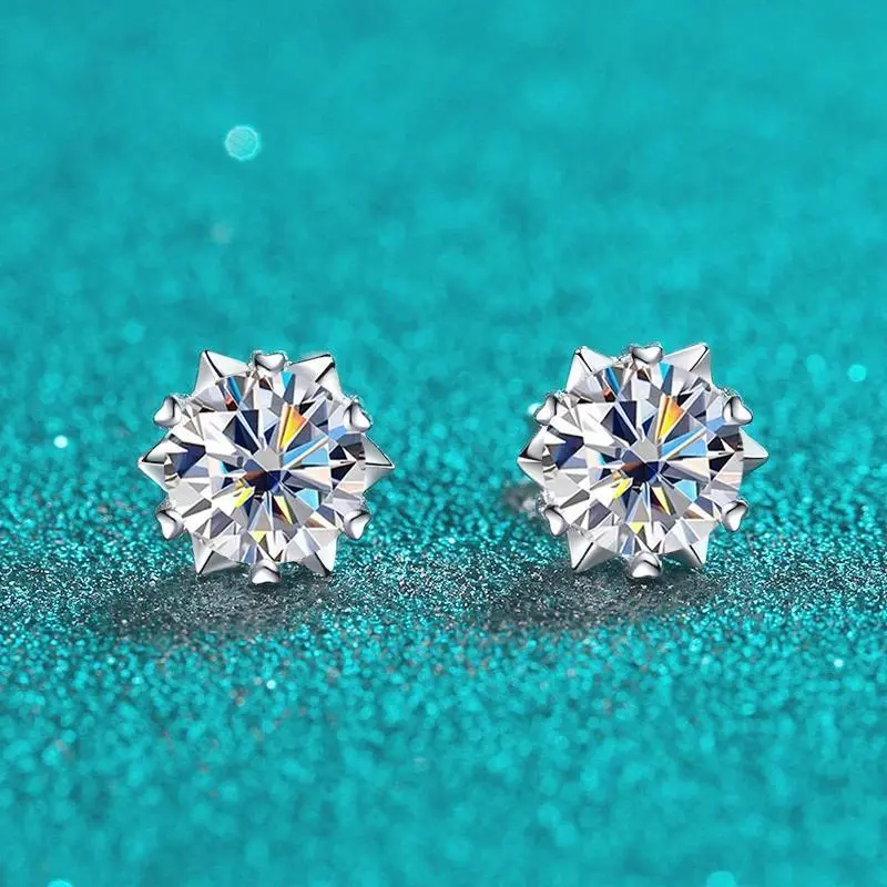 TY 925 Sterling Silver Moissanite Stud Earrings for Women Men 0.3-2CT Snowflake Six-Claw Stud Earrings D VVS1 Fine Jewelry Gift