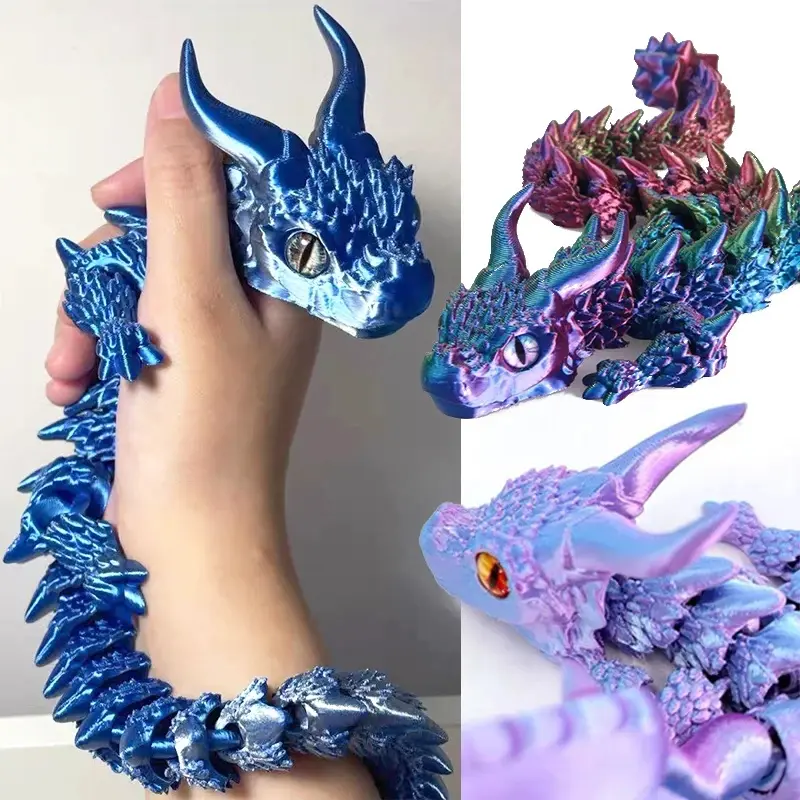 1 PCS Compact 3D Printed Magic Dragon Action Figure - Movable Joint Fidget Toy, Rotatable Articulated Office Desk Ornament, 1-Piece Craft Gift Idea for Adults & Kids, One-Piece