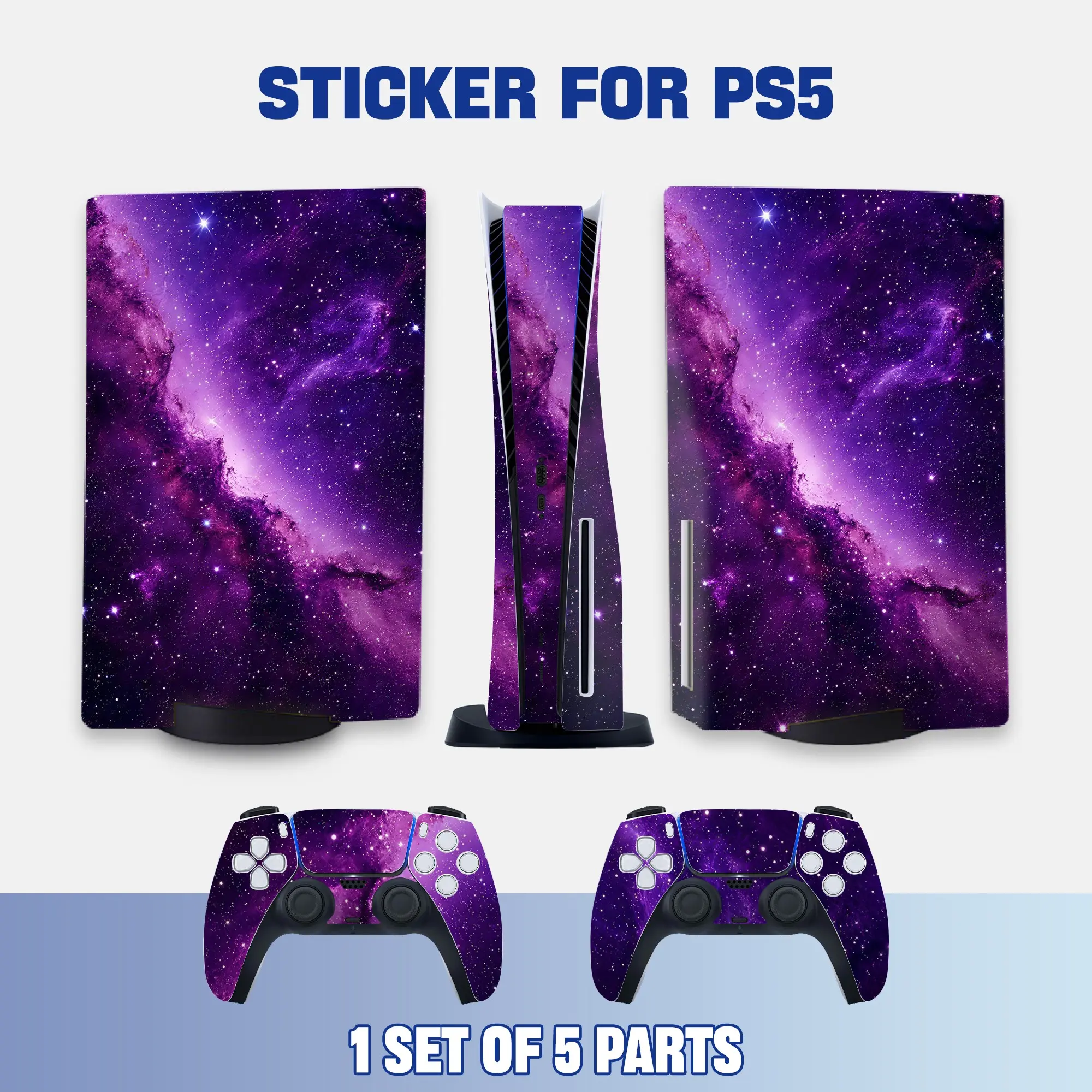 Dark Blue Flame Samurai Style PS5 Disc Edition Vinyl Skin Sticker for Console & Controllers, Waterproof, Scratch-Resistant, Dustproof, Removable & No Residue