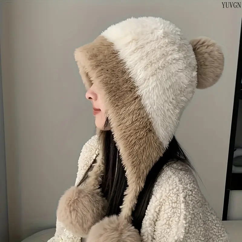 Women's Winter Pom-Pom Sports & Outdoor Hat - Fashionable Ear-Muff Design, Plush Lining Warm Cap, Holiday Gift