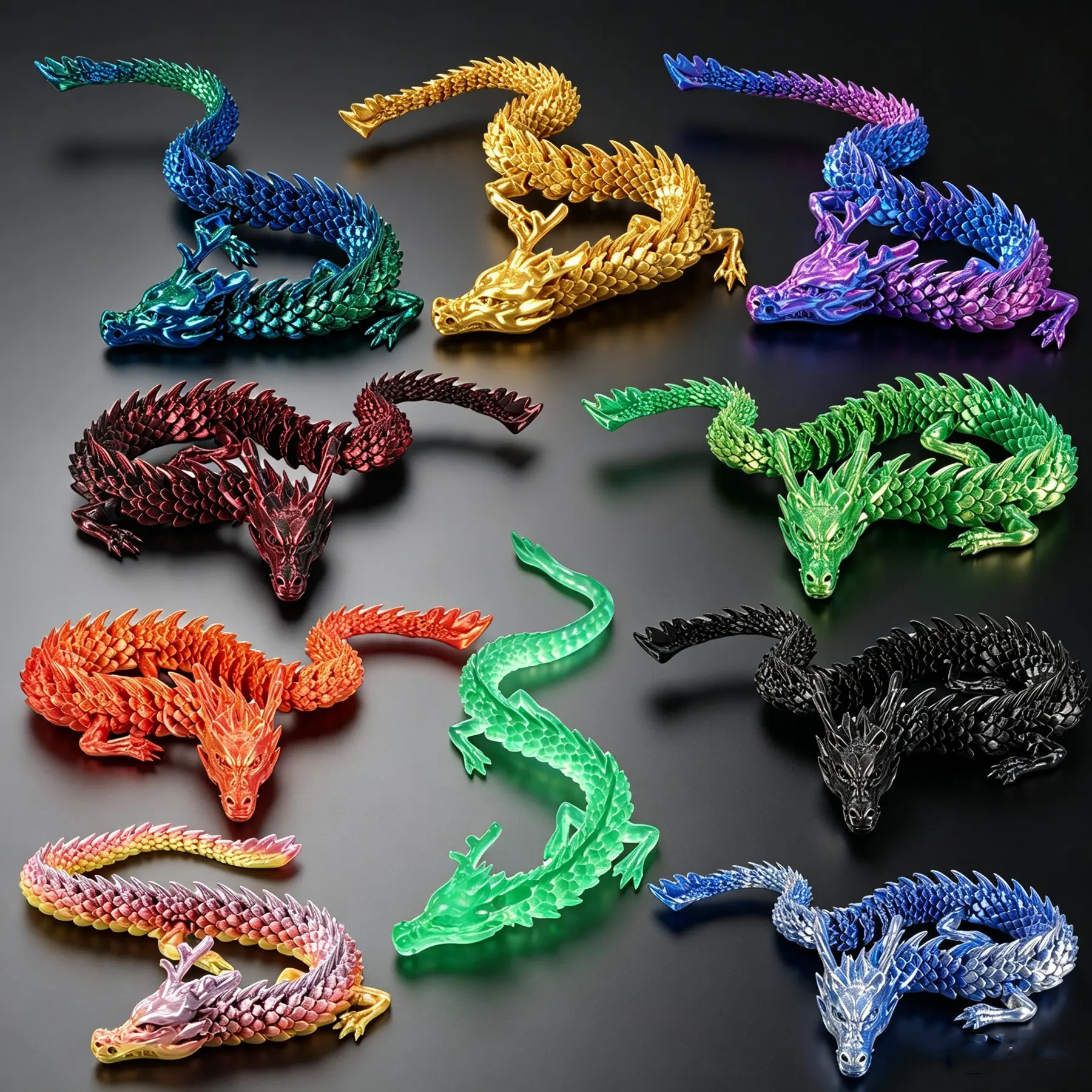 9pcs 3D Printed Pla Plastic Articulated Dragon Model, Flexible Fantasy Collectible Figurines, Desk Decor for Holidays and Home