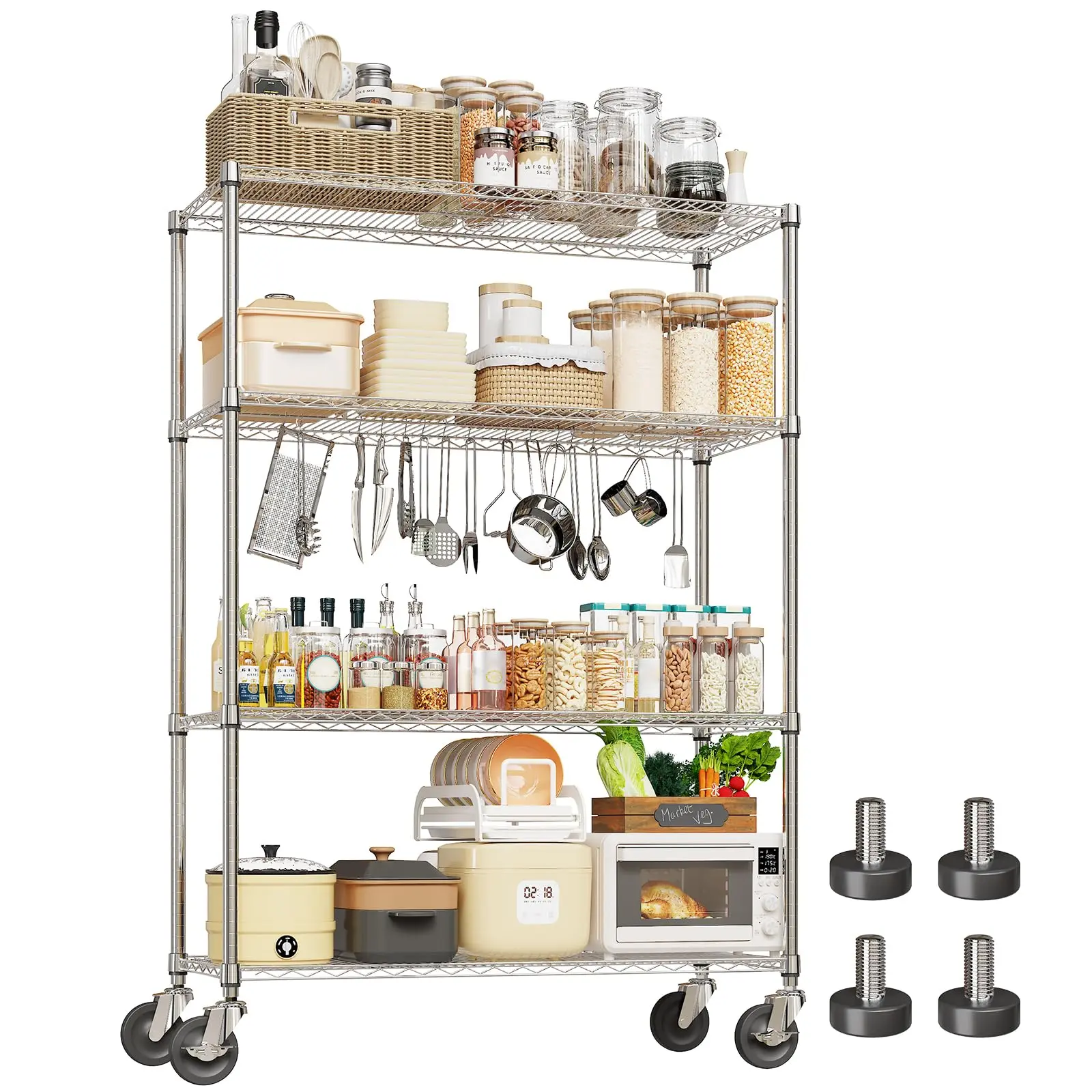 Gaomon Heavy Duty Chrome Wire Shelving Unit, 4/5/6-Tier Metal Storage Rack with Wheels, 440lbs Per Shelf, 2000lbs Capacity, Adjustable Garage Pantry Shelf for Kitchen Workshop Warehouse