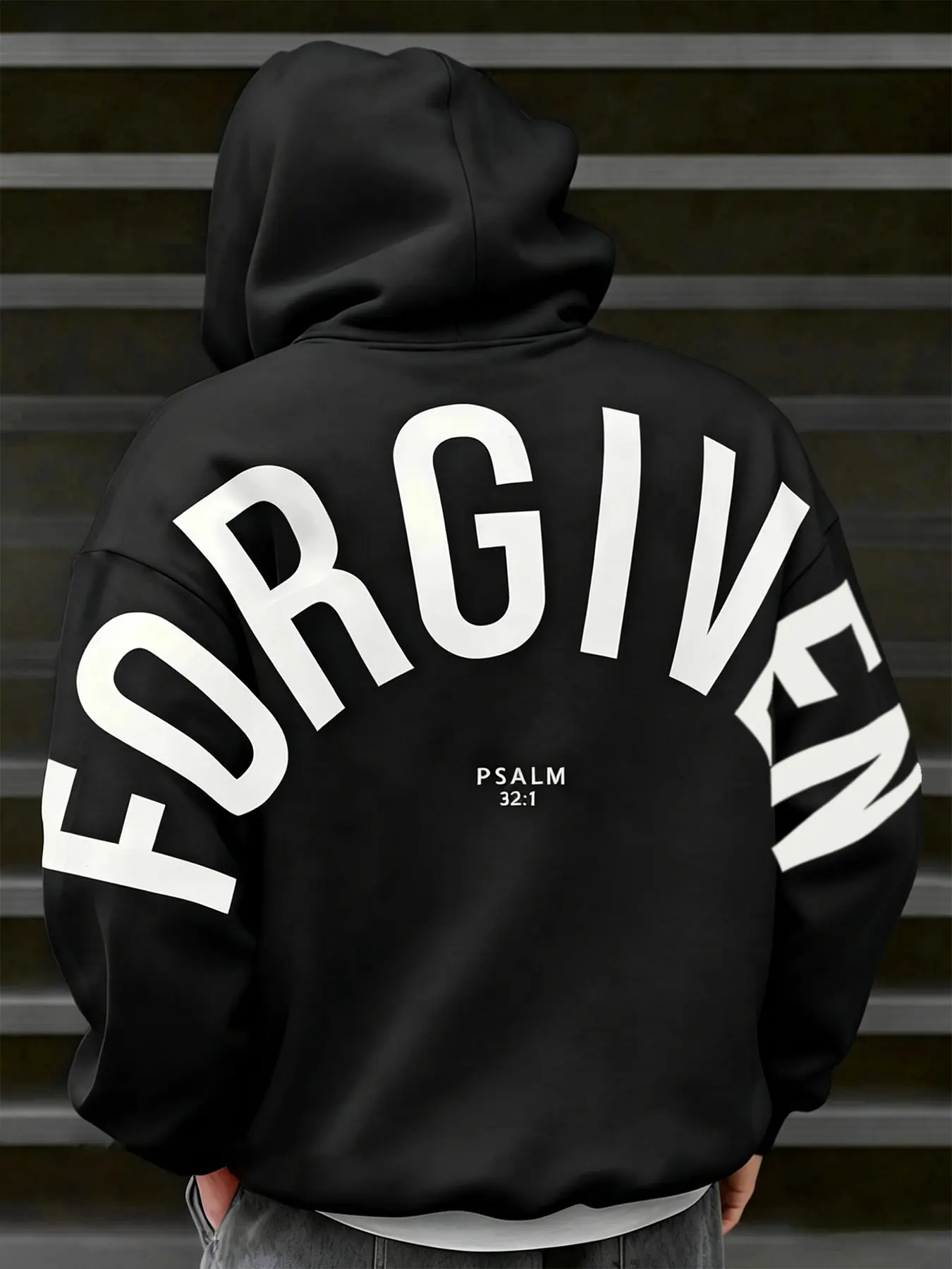 Viral "Forgiven" Christian Hoodie, Psalm 32:1 Print Oversized Sweatshirt for Everyday