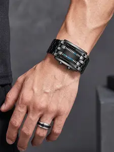 Cyberpunk Dual Row LED Binary Steel Band Electronic Watch, Mech Business Style Men's Creative Unique Electronic Watch, Single Pack