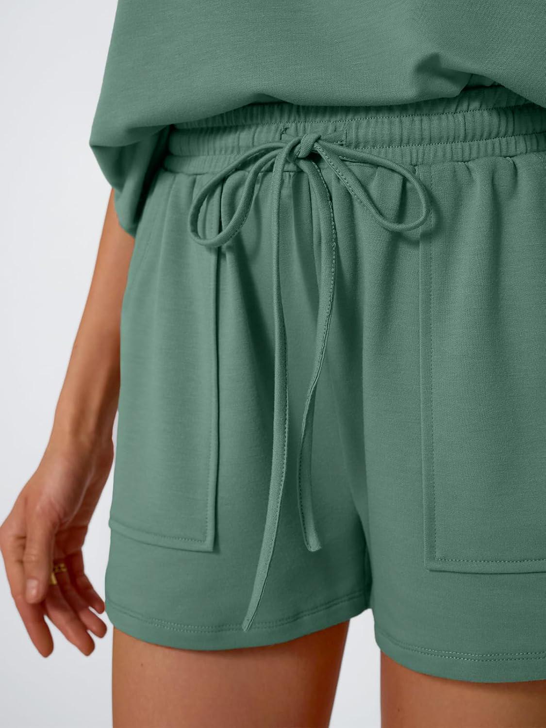 Women's 2-Piece Lounge Set - Sleeveless Cap Sleeve Top & Drawstring Pocket Shorts