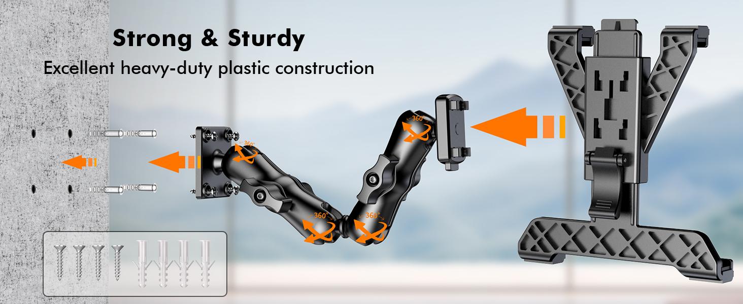 OHLPRO Truck Tablet Mount, Heavy-Duty iPad Holder, Suitable for 360-Degree Drilled Base ° Adjustable 2-level arm car mount, suitable for all 7inch - 11.5inch iPad Pro, Mini, Samsung tablets, Nexus, ideal for desktops, walls, buses, etc