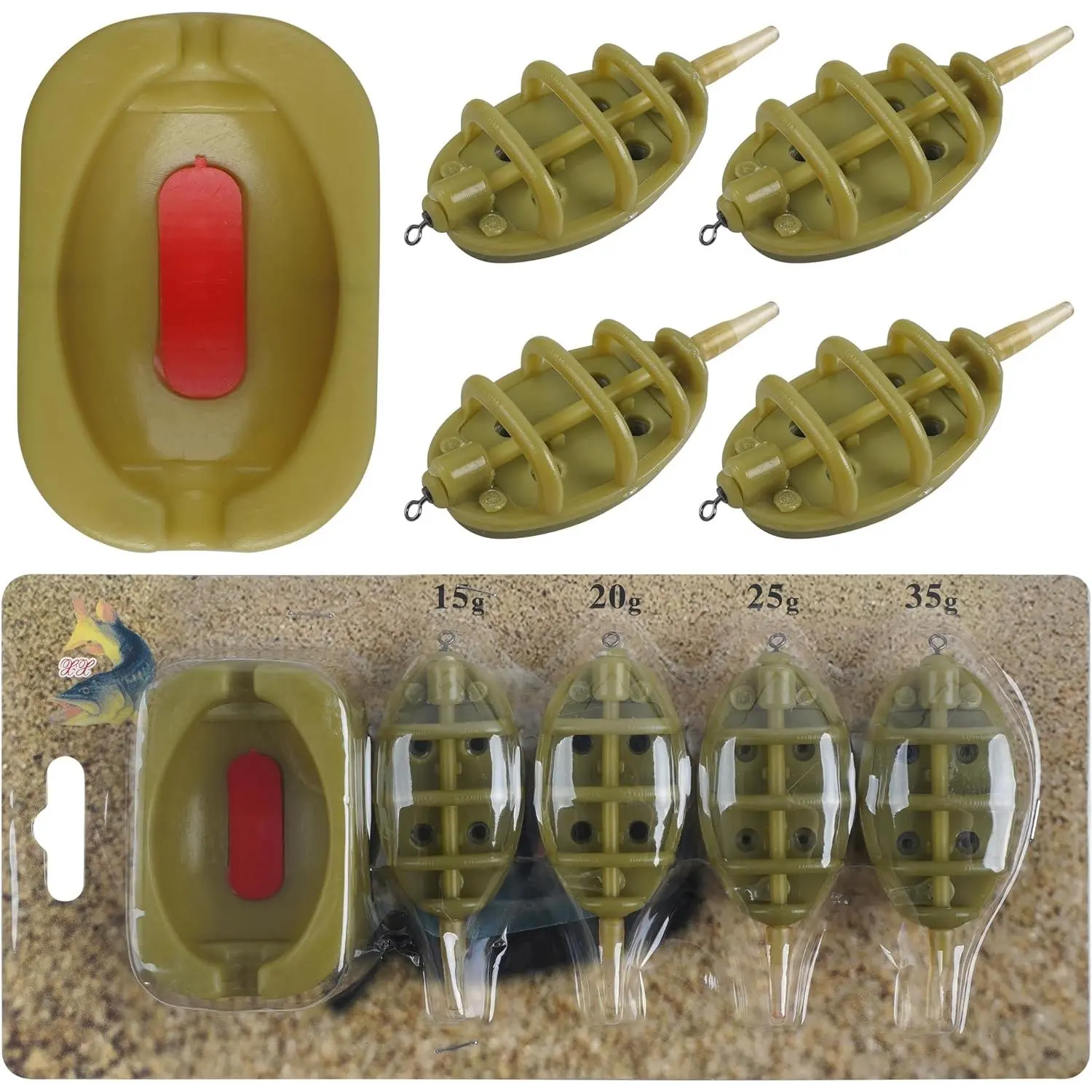 Carp Fishing  Feeder Set, 4 Inline  Feeders with 1 Quick Release Mould Carp Fishing Feeder Carp Fishing Equipment for Coarse Fishing & Efficient Baiting Tool Accessories