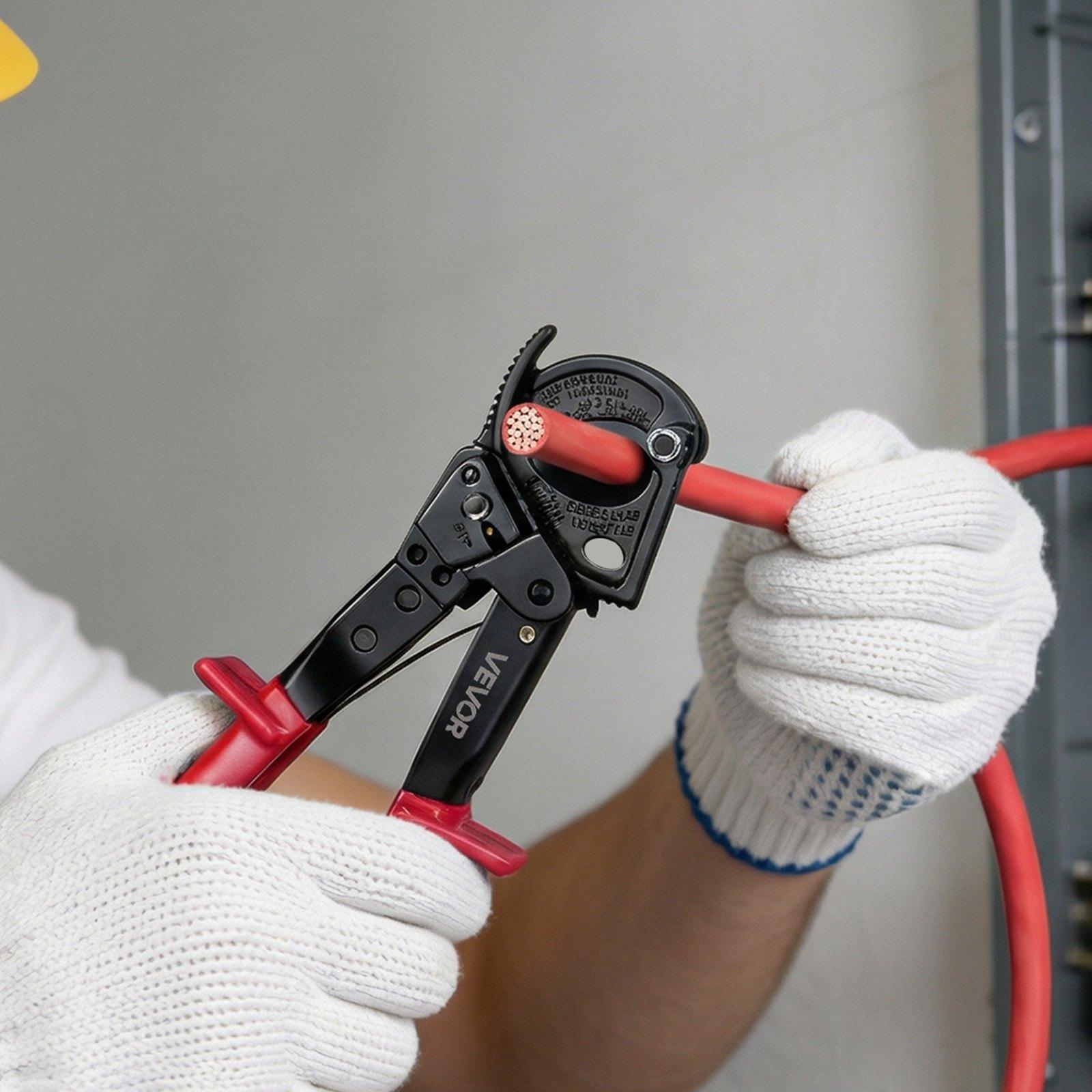 VEVOR Ratcheting Cable Cutter, Spring Steel Blades with PVC-Coated Handles, Quick-Release Button, Heavy Duty Ratchet Cable Wire Cutter for Cutting Copper & Aluminum Cables Up to 474 MCM / 240 mm²