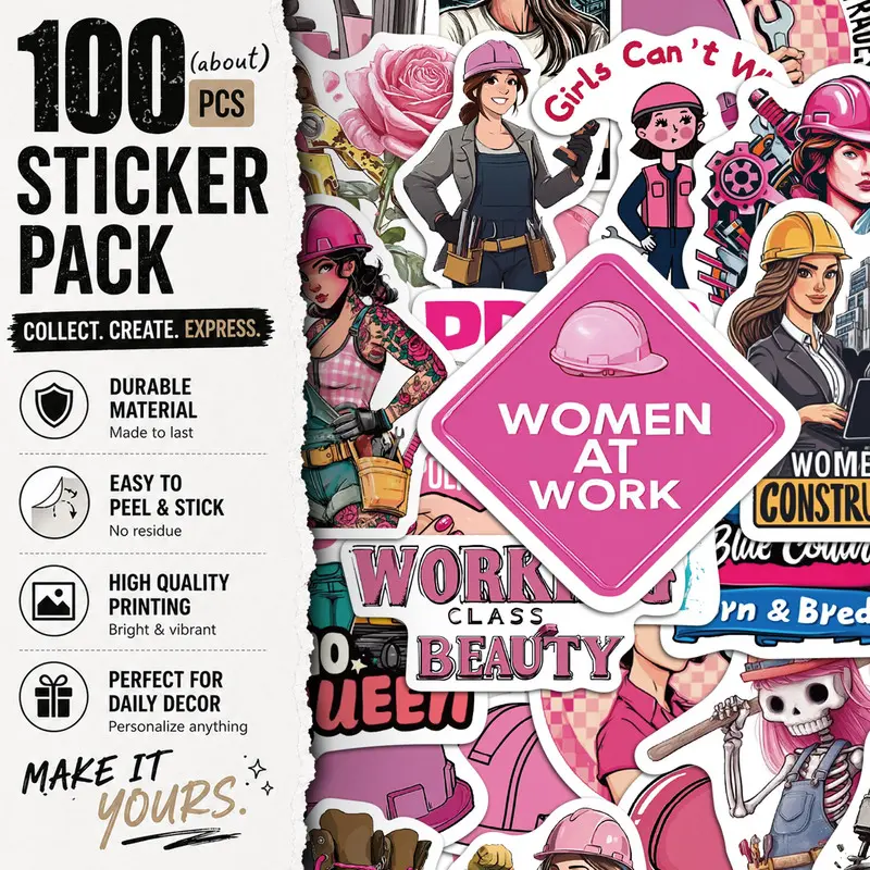 100PCS Women's Safety Helmet Aesthetic Vinyl Stickers Pack for Laptop Water Bottle Phone Case Skateboard Journal Scrapbook DIY Decoration