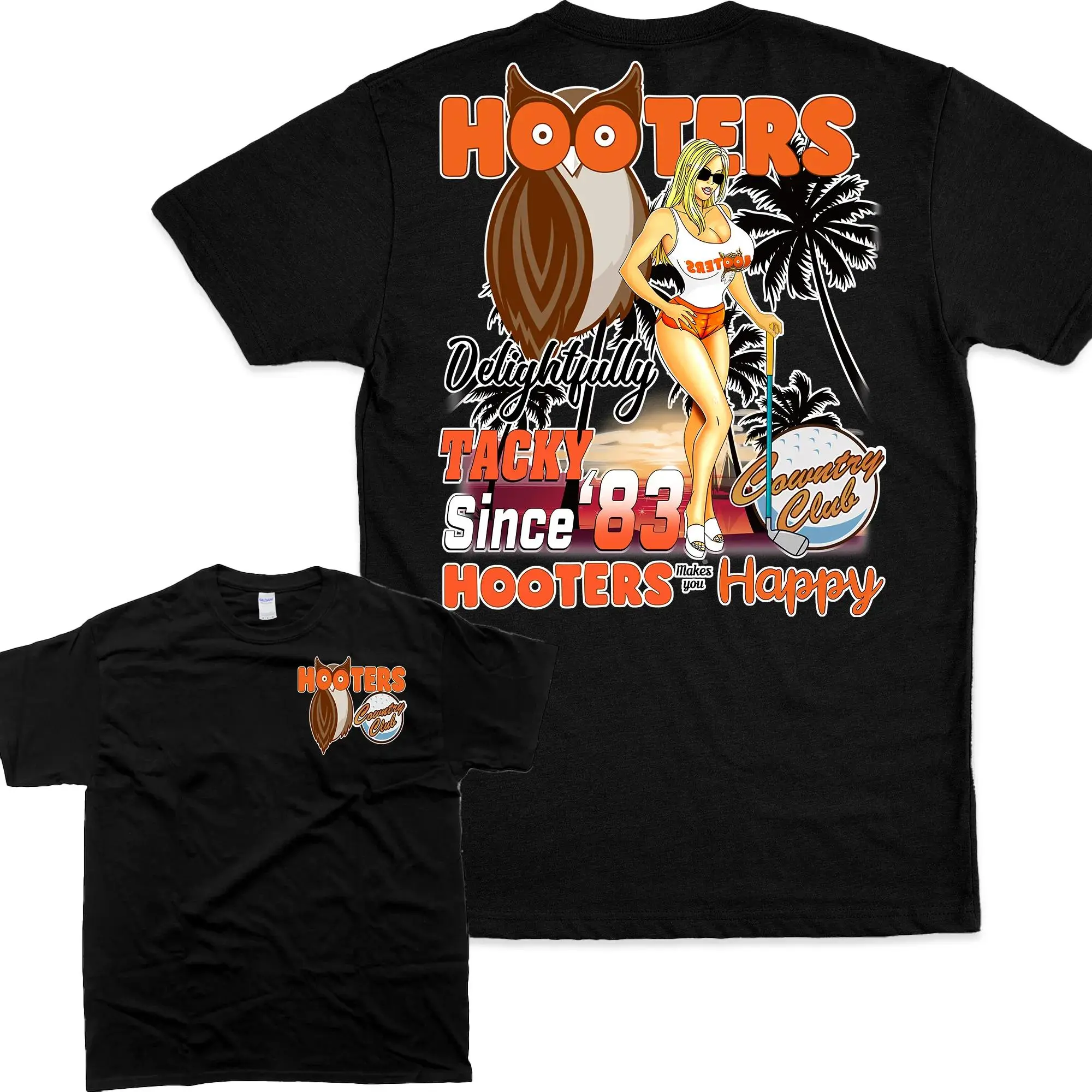 Men's Vintage 90s Hooters Country Club Graphic T-Shirt - All Seasons, Round Neck, Graphic Print, Oversized, Stylish Apparel for Adults, Gift Option