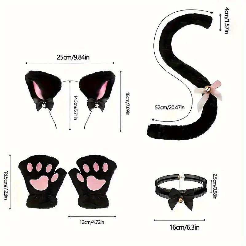 NewNew5pcs Cute Cat Costume Set - Headband, Gloves, Collar & Tail |             Black & White Polyester Animal Outfit for Halloween, Birthdays, Themed Parties |             No Power Needed, Playful & Durable, Photogenic Accessories, Cat Lovers/Costume Ent