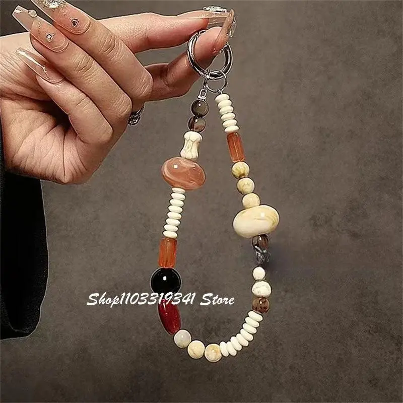 Maillard Style Caramel Beaded Mobile Accessories, Crossbody Lanyard Phone Strap & Charm - Universal Anti-Lost Wrist Strap for iPhone 16, Samsung, Camera, Decorative Keychain Bracelet, Crossbody Lanyard Phone Straps & Charms