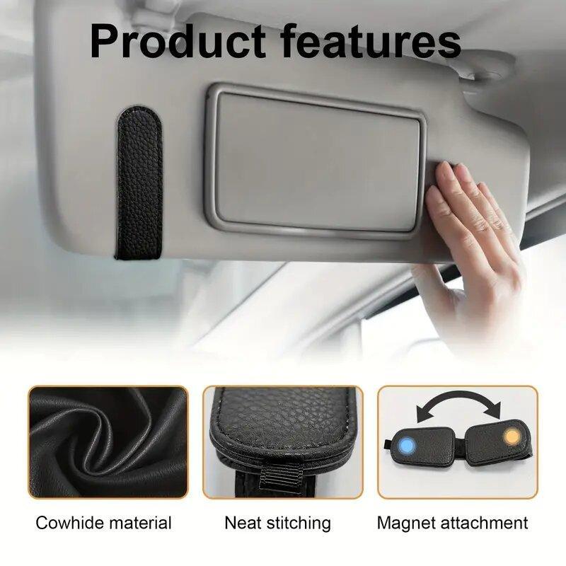 Car Sun Visor Sunglasses Holder, 1 Count Magnetic PU Leather Sunglasses Holder & Bill Card Holder, Car Organizer, Car Storage Organizers, Universal Car Interior Accessories