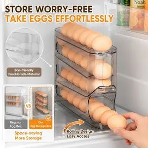 Multi-color Transparent Sliding Egg Organizer, 4-Tier Trapezoidal Egg Tray, Refrigerator Door Storage, Large-Capacity Automatic Egg Roller