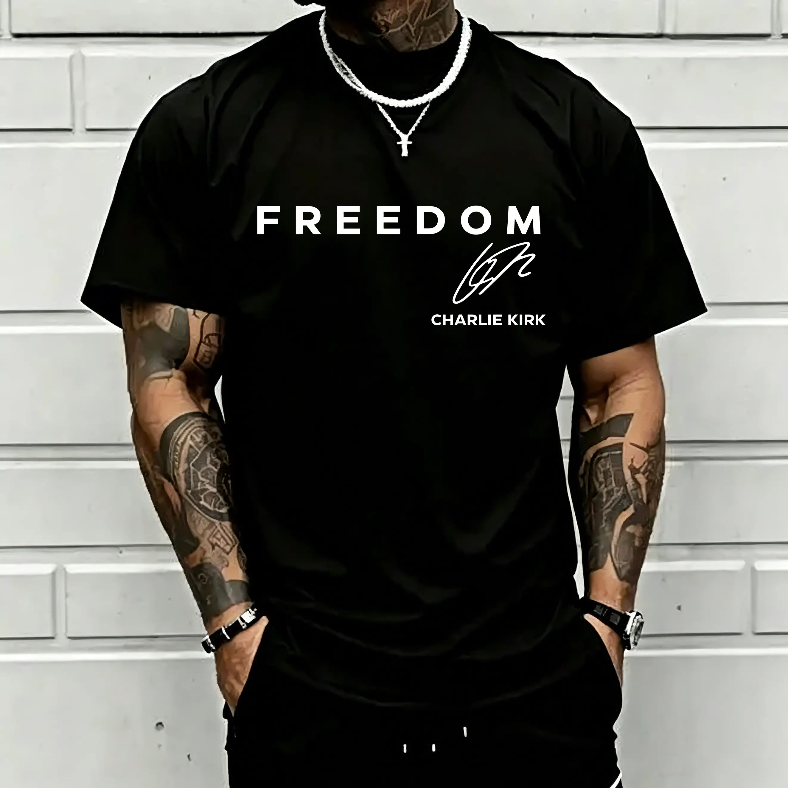 Unisex Freedom Graphic T-Shirt, Breathable 100% Cotton Classic Tops with a Regular Fit for Casual Streetwear Outfits, Tee, Fabric, Menswear, Cold Wash, Printed, Crew Neck, All Seasons, Lightweight, Machine Washable