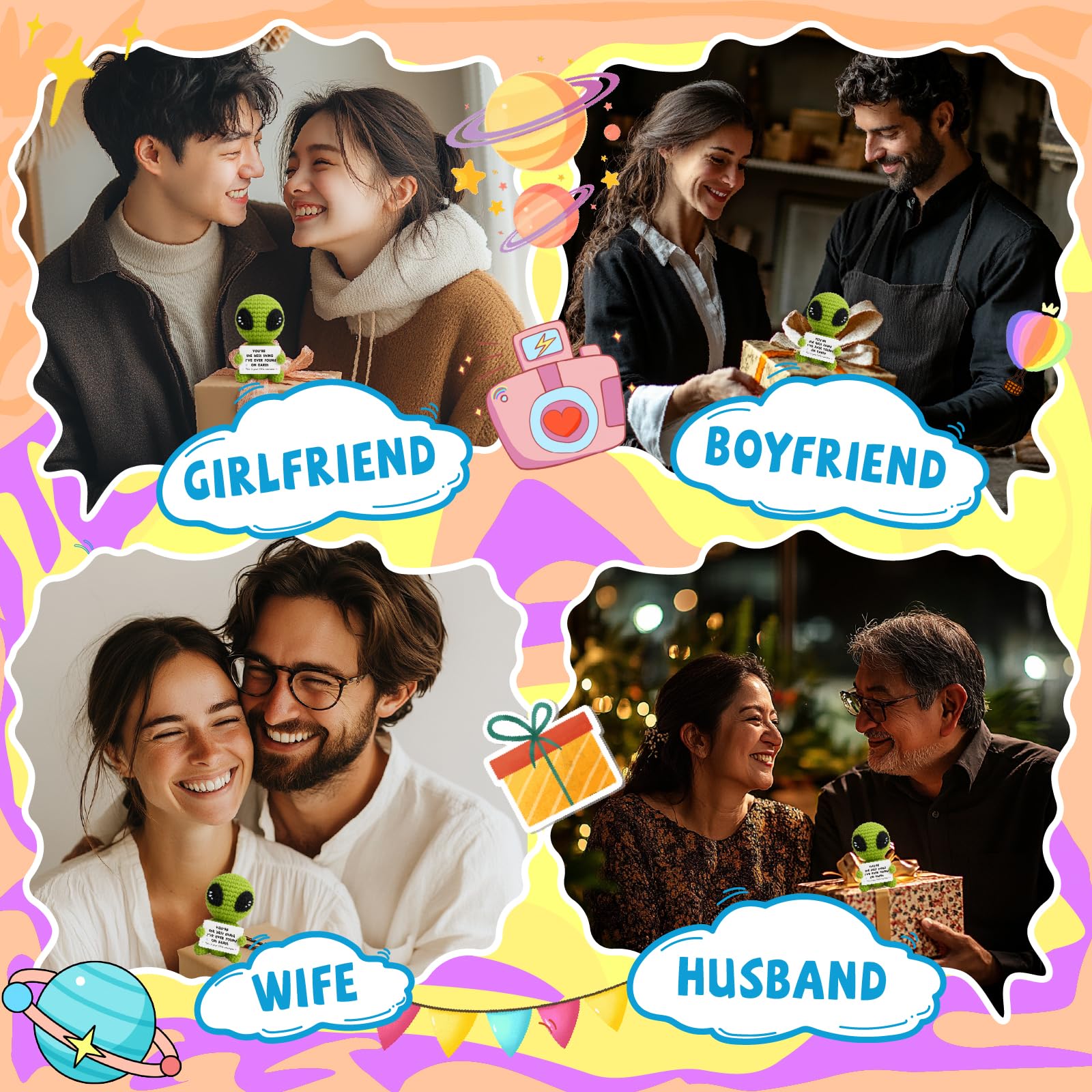 Cute Handmade Mini Knitted Alien Plush Emotional Support Stuffed Toy, Soft Stress Relief Doll for Christmas & Birthday Gifts for Women & Men, Teacher Appreciation Present, Bag Charm Keychain & Desk Decor, Unique Handcrafted Holiday Gift for Him, Her, Frie