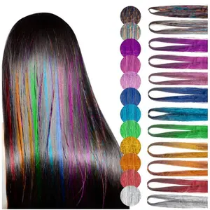 48-Inch Glitter Hair Tinsel Kit With Tools, Heat-Resistant Colorful Extensions For Women, 4th Of July Festival Party Accessories