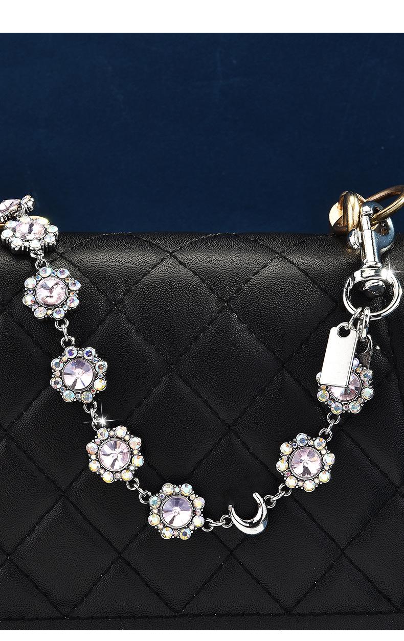 Retro and fashionable oval carved rhinestone bag chain, metal crossbody bag chain for women, bag chain