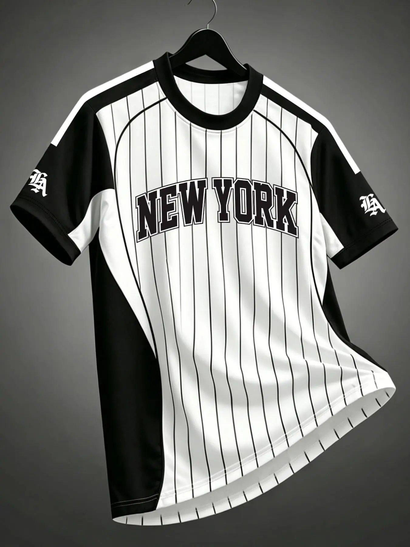 Men's Striped New York Letter T-Shirt, American Baseball Style Round Neck Short Sleeve, Sporty Casual Breathable Top, Casual Sports Tops