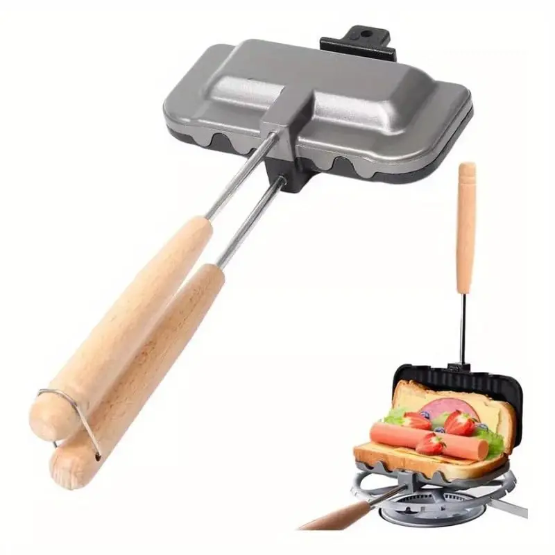 1 Pack Sandwich Pan with Detachable Handle, Double Sided Toast Grill Cooking Stainless Maker, Flipping Sandwich Toaster, Multifunctional Non Stick Pancake Griddle for Camping and Home Kitchen
