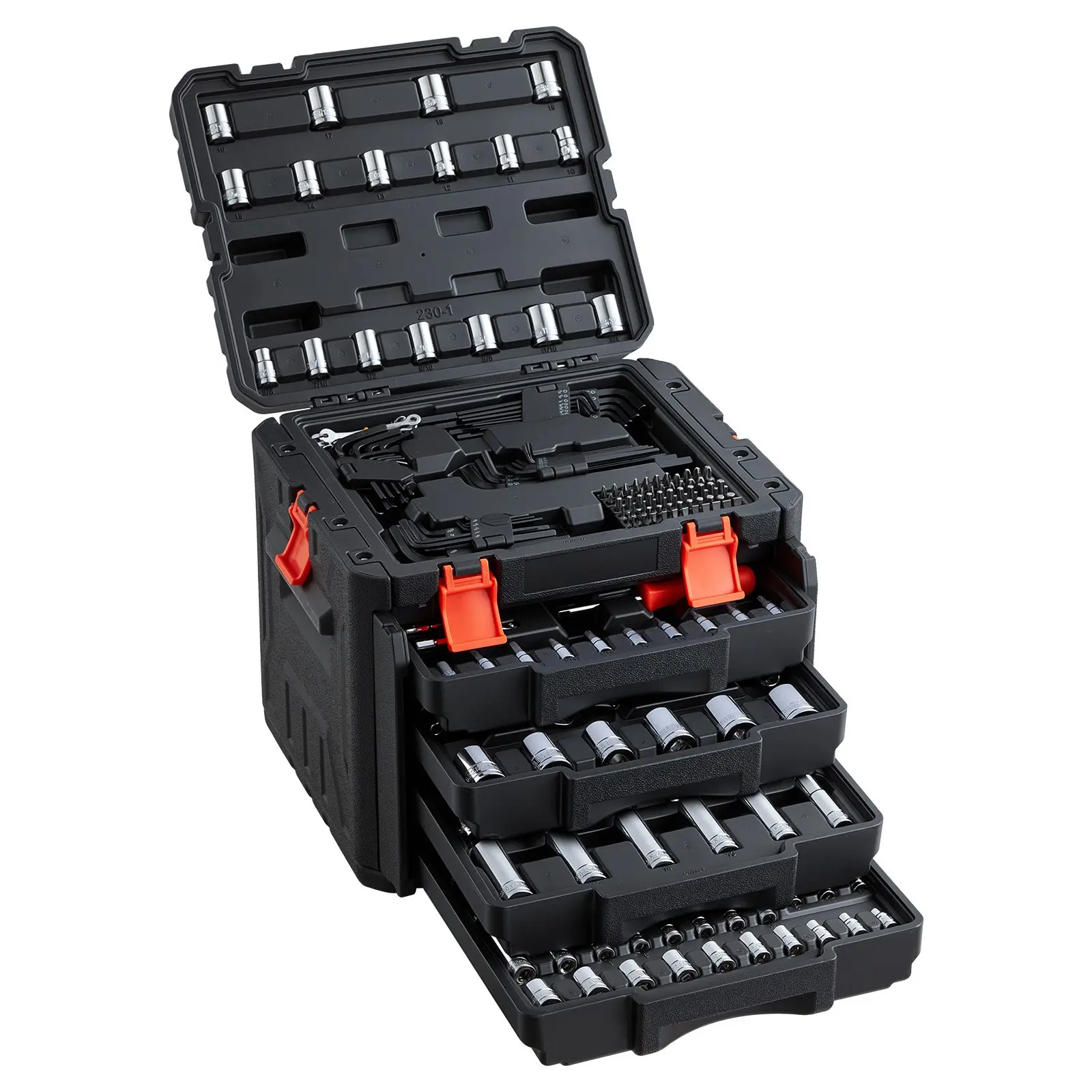 【DealsForYouDays】VEVOR 230-Piece Mechanics Socket Tool Kit Set, 1/4 in, 3/8 in & 1/2 in Drive SAE/Metric Sockets, Wrenches, Screwdriver Bits, Accessories with Storage Case for Auto Repair, Socket Set