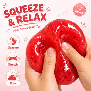 Ultimate Watermelon Smoothie Squishy Toy | Highly Satisfying Squeeze, Stretch & Poke Sensory Fidget, Soft Ice-Crushed Fruit Stress Relief Ball (Fixed Colors)