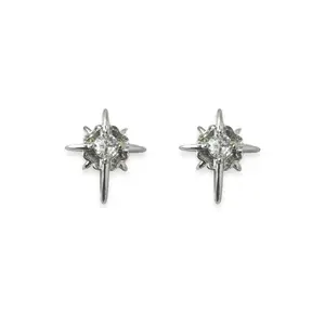 Sparkling cubic zirconia star stud earrings, classic unisex design with trendy hip hop style, suitable for daily wear for men and women.