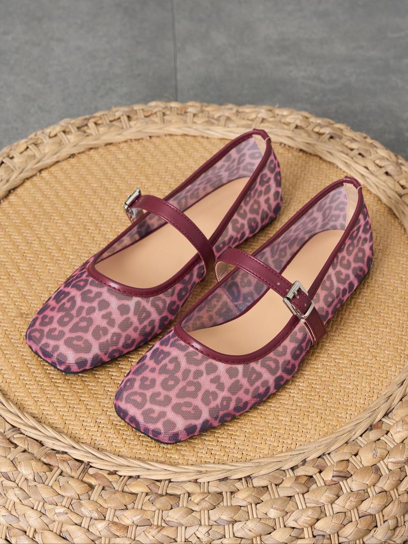Women's Fashionable Leopard Print Mary Jane Flats, Casual Comfortable Breathable Square Toe Flat Shoes, Lightweight Comfortable Shoes for Daily Wear, Girl
