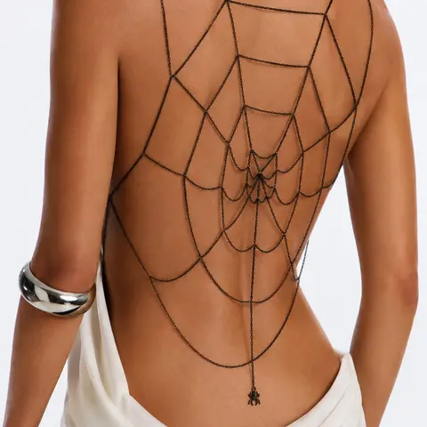 Vintage Style Alloy Spider Web Back Chain Body Jewelry for Women, Sexy Party Halloween Accessory, All Seasons Wear, Body Chains