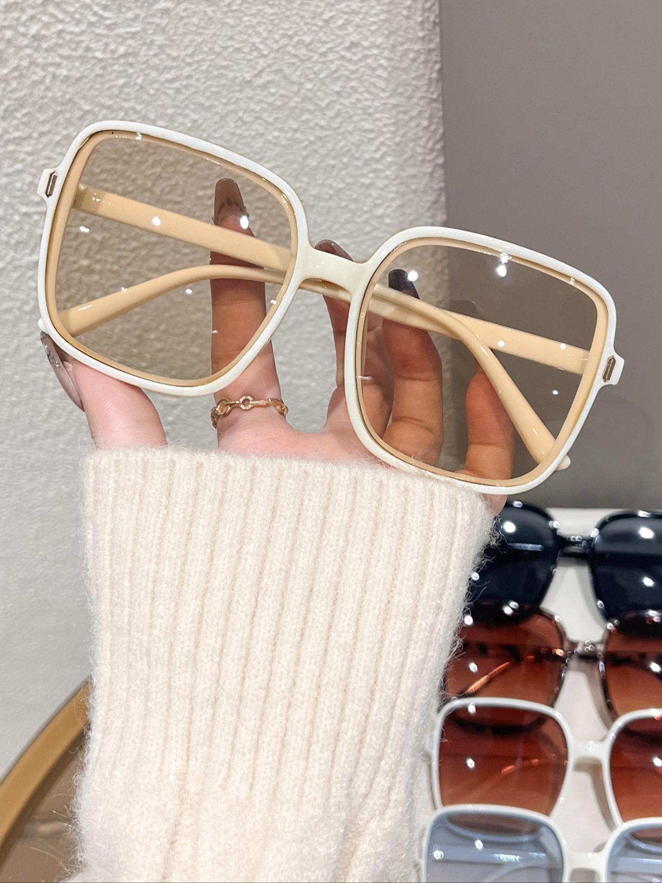 Unisex Stylish Large Square Frame Glasses, Trendy Casual UV400 Protection Tinted Lens Glasses for Everyday Use, Fashion Accessories for Outdoor Activities, Trendy Sunglasses, Sunglasses Frames