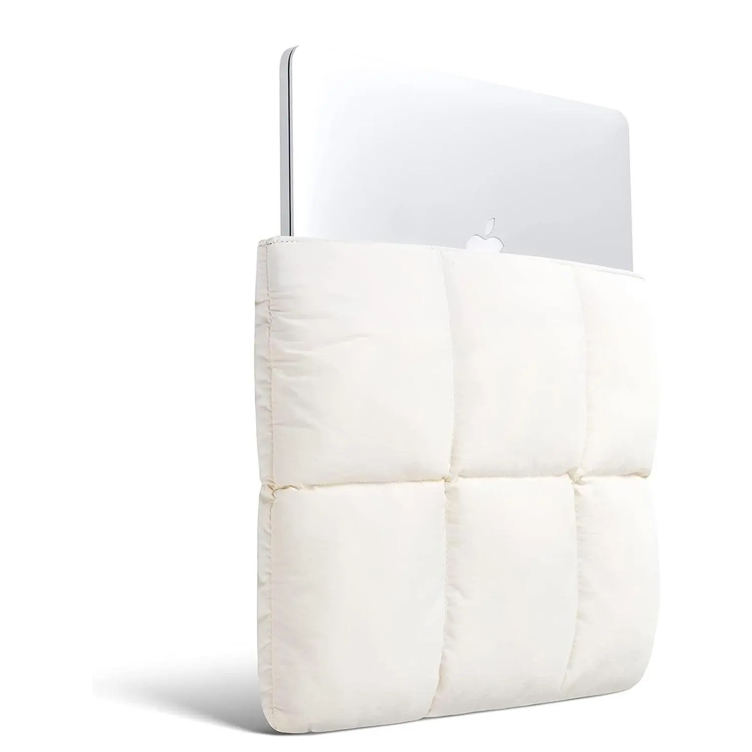 Creamy White Puffy Laptop Sleeve, Waterproof Laptop Case with Soft Fluffy Lining, Laptop Bag, Compatible with Tablet | Laptop 13 to 14 Inches