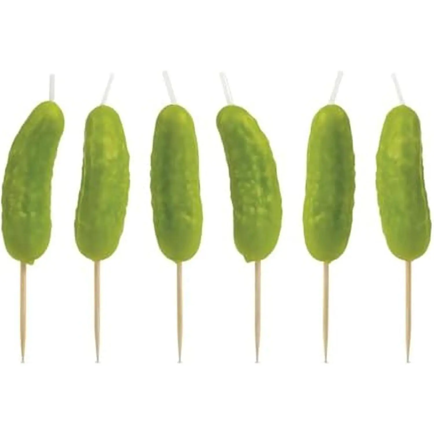 Genuine  Party Candles Set of 6, 2" Tall Quirky Pickle-Shaped Birthday Candles, Fun Unique Party Decor, Gift-Ready Package