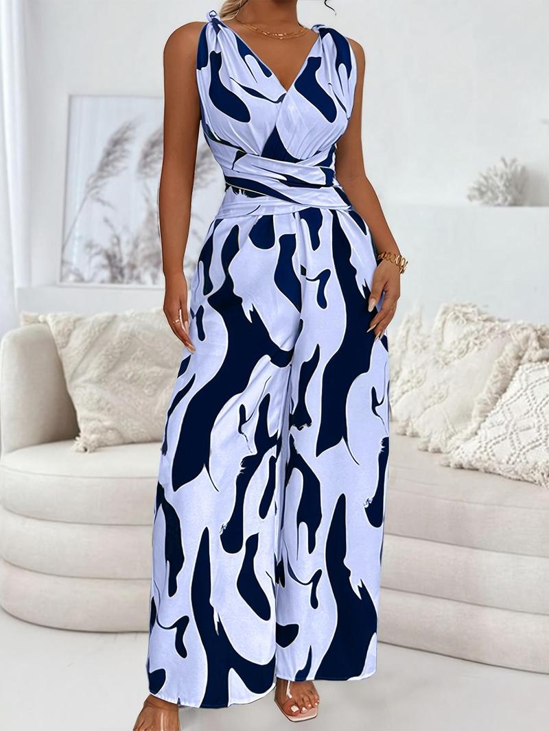 Women's Jumpsuit, Casual V Neck Sleeveless Jumpsuit for Summer, Fashion Lady Women's Clothing for Beach Holiday, Womenswear, Clothe, High Waist Jumpsuit