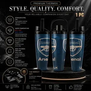 1pc 30.5oz Arsenal FC Vintage Navy Logo Print Stainless Steel Insulated Tumbler with Handle, Dual Use Sip/Straw Lid, SUS 304 Leakproof Sports Water Bottle, Odorless Taste-Safe, Double Wall Vacuum Keeps Drinks Cold/Hot, Arsenal Fan Merch