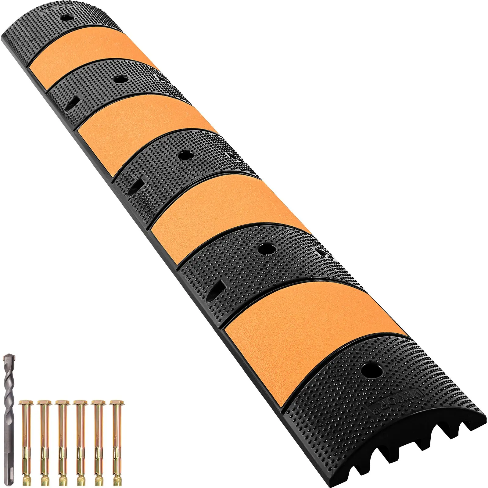 【Summerfinds】VEVOR Rubber Speed Bump, 1 Pack 2 Channel Speed Bump Hump, 72.8 Long Modular Speed Bump Rated 22000 LBS Load Capacity, 72.8x 12.2x 2.2 Garage Speed Bump for Asphalt Concrete Gravel Driveway-6 FT