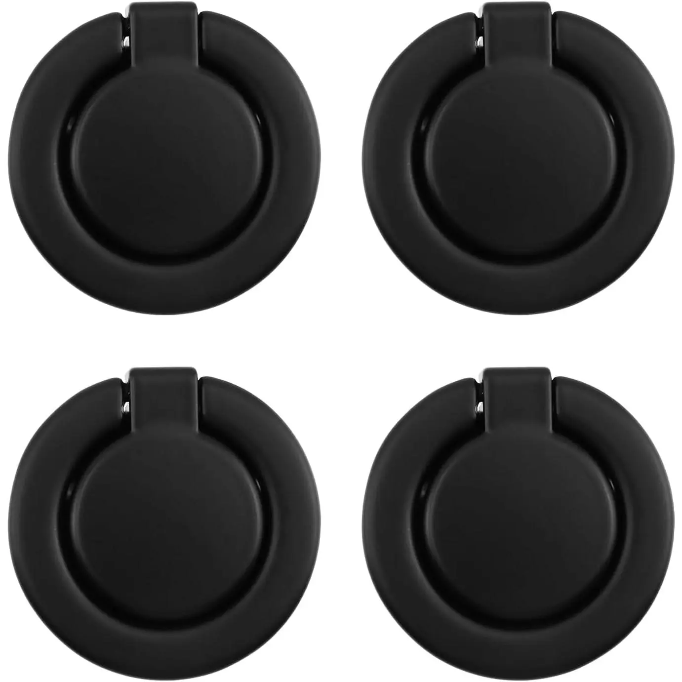 4 count Flush Ring Pull Round Recessed Pull Handle Knob Finger Flush Pull Handle  Concealed Plane Drawer Door Pull, Zinc Alloy 1.38" Hole Centers (Matte Black)