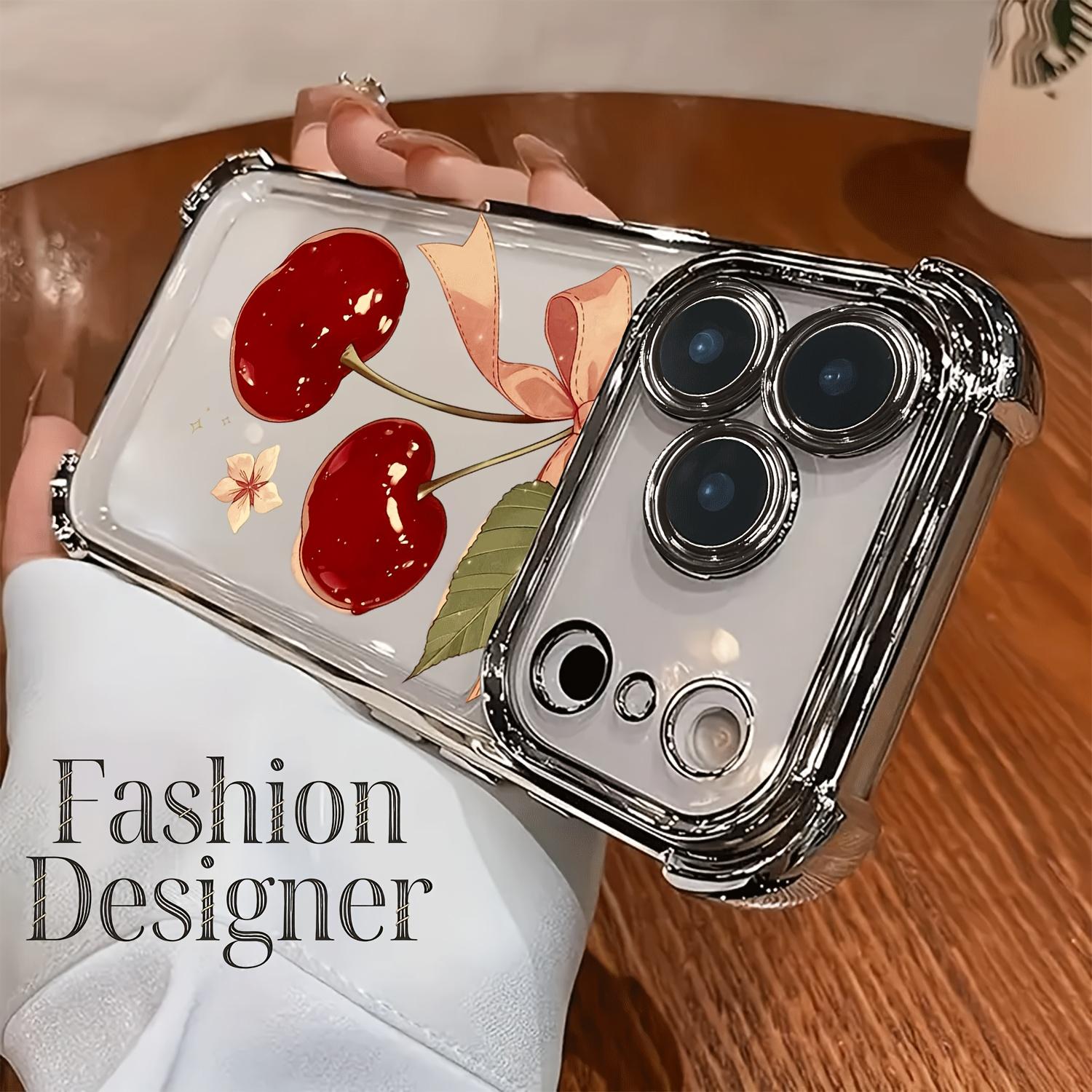 Cherry floral bow pattern Four-corner Thickened Mobile Phone Case for iPhone 17 Air 16 15 14 13 12 11 Pro Max Plus border Electroplating with counter-fall Safety Cushion 2D printing