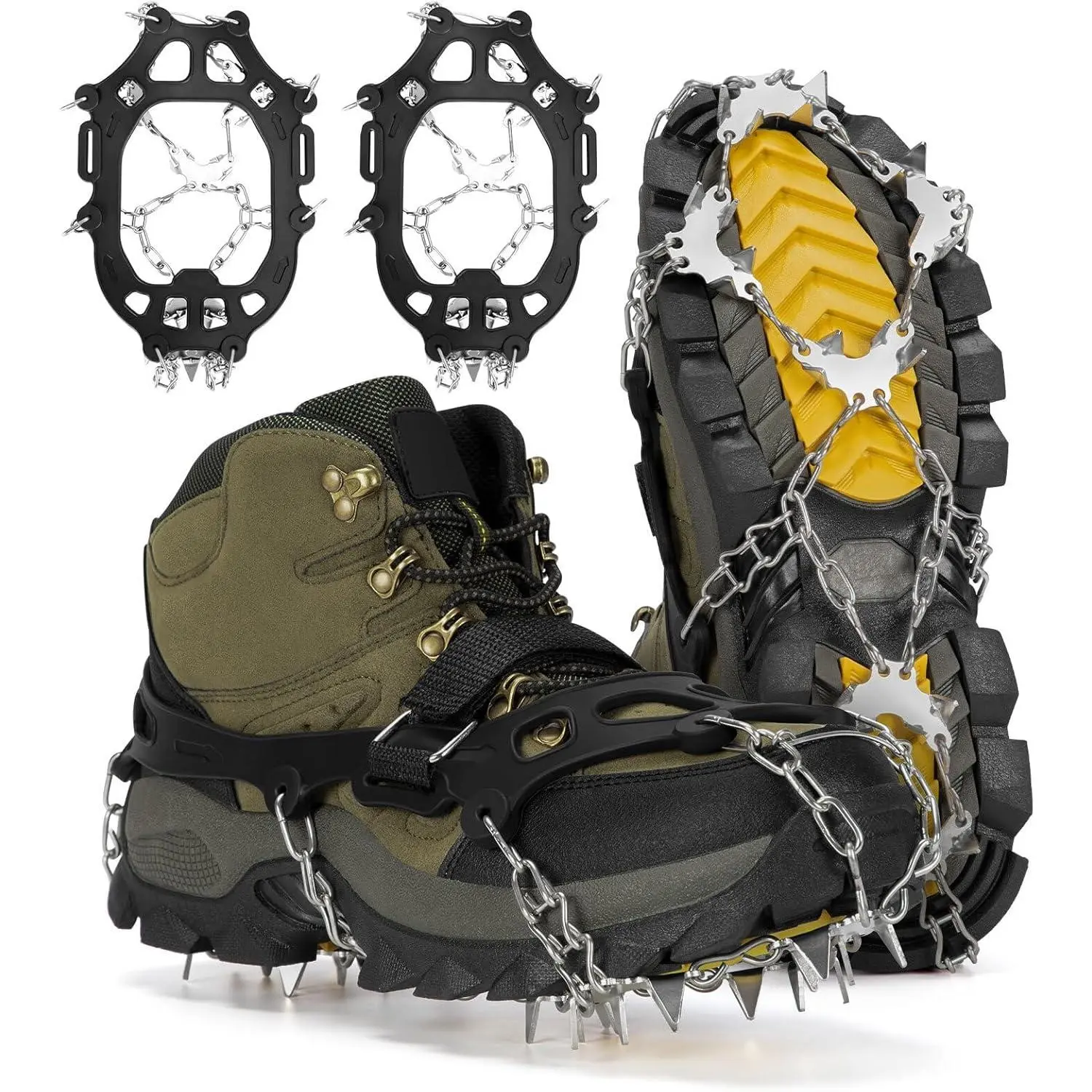 Anti-slip 24 Spikes Ice Cleats Crampons for Shoes & Boots, Traction Ice Snow Grip with Stainless Steel Spikes & Silicone for Men Women, Perfect for Hiking Walking Climbing Jogging Fishing