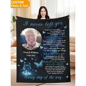 In Loving Memory Custom Photo Flannel Throw Blanket, Personalized Memorial Blanket with Name & Dates, Soft Cozy Sympathy Gift for Loss of Mom Dad Husband Wife Family