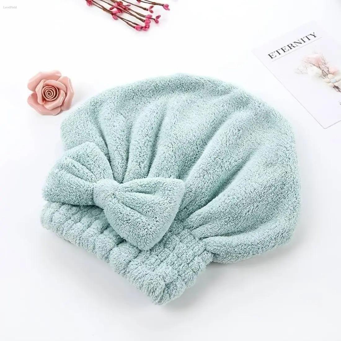 2-Pack Microfiber Hair Towel Wrap with Bow Detail Quick-Dry Super Absorbent Soft Gentle on Hair for After-Shower Spa Bathroom Daily Use