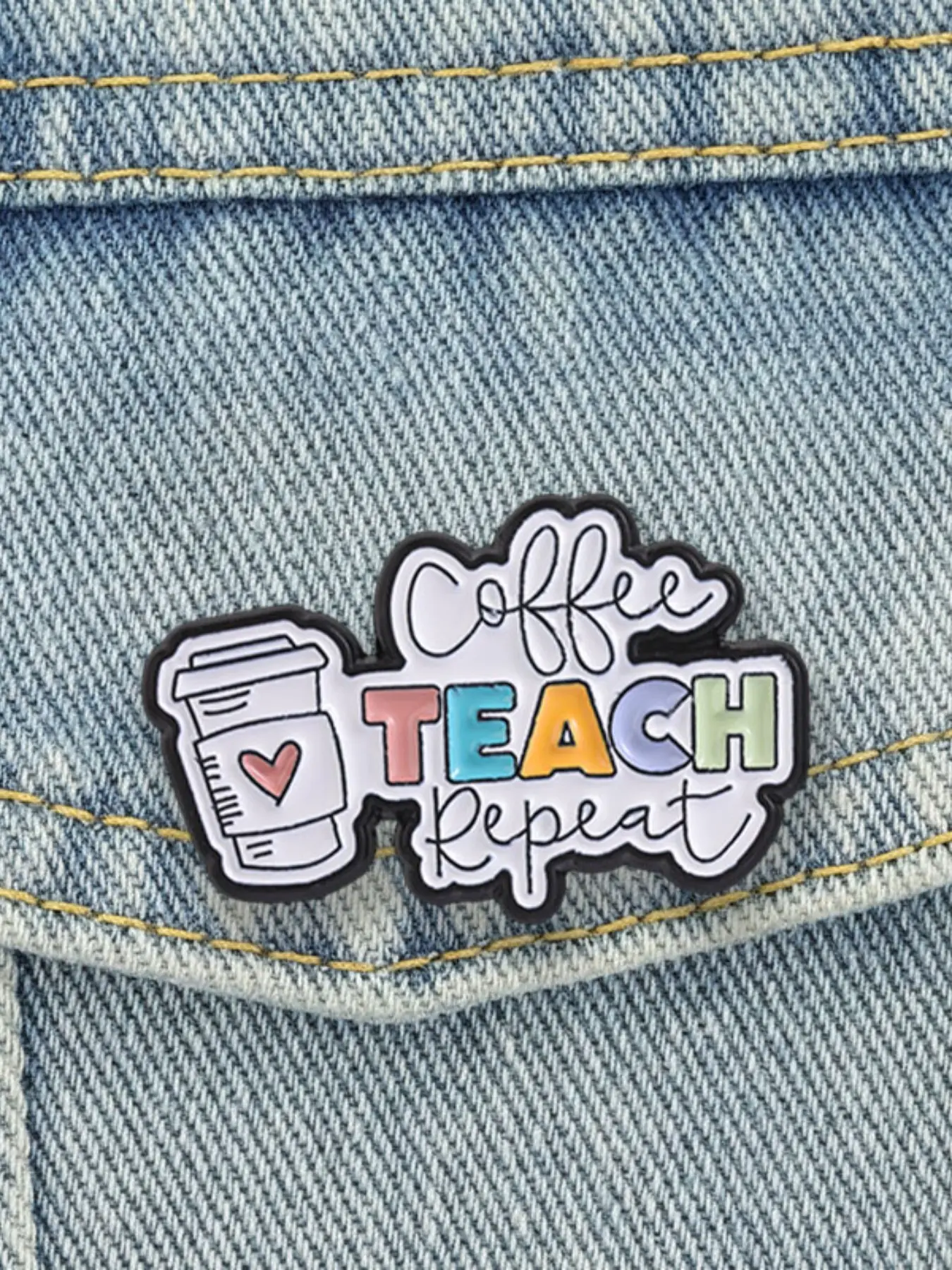 Cute Coffee Teaching Enamel Pin, Fun Teacher Daily Quote Badge, Educational Worker Accessory, Soft and Adorable Design, Enamel Lapel Pins, Alloy Brooch Pin