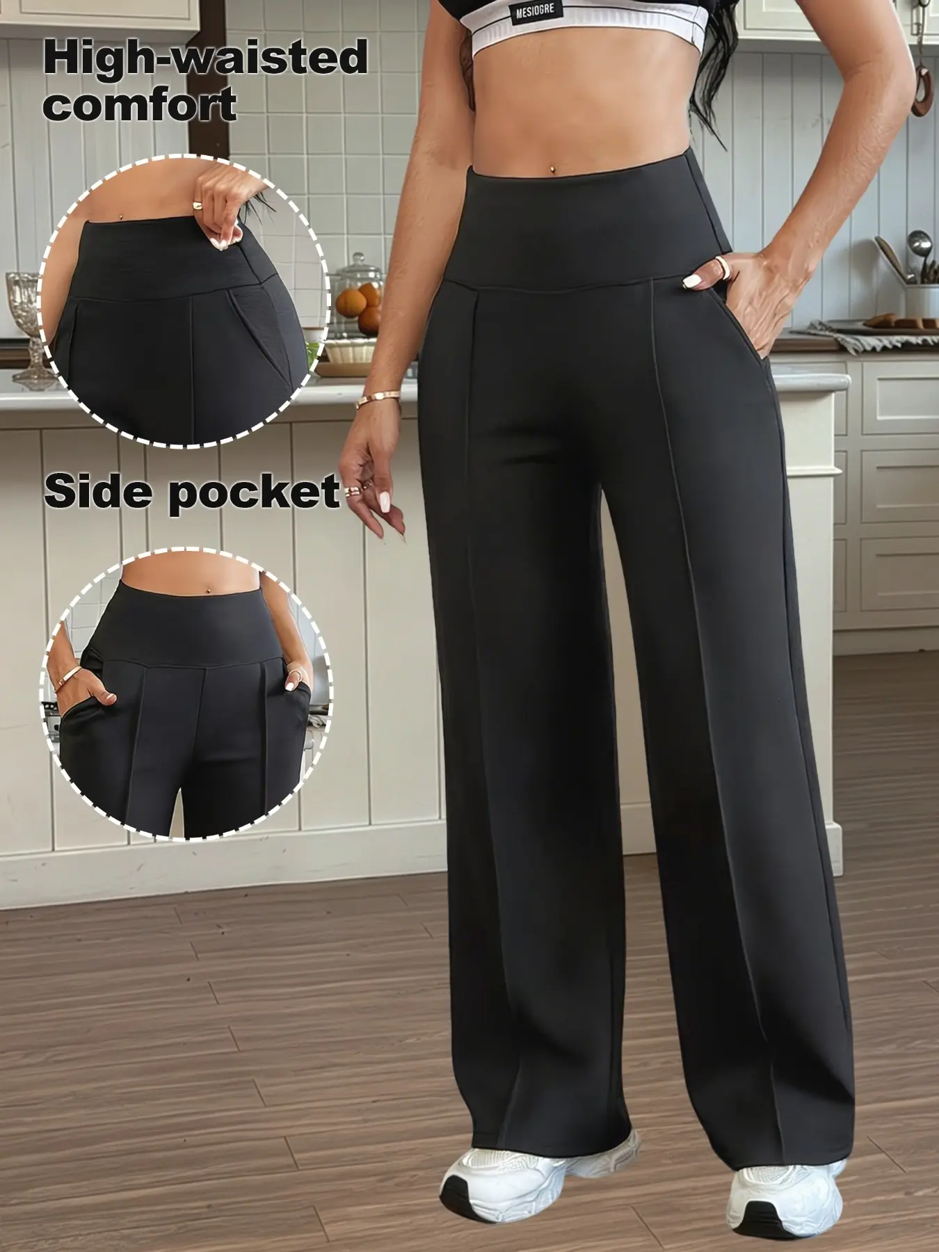 Women's High-Waisted Loose-Fit Straight Leg Pants, Breathable Quick-Dry Outdoor Sports Wide-Leg Trousers, Comfortable and Fashionable